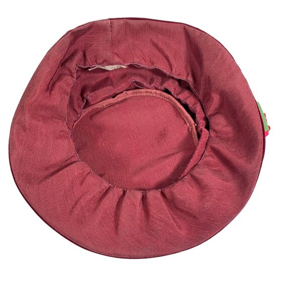Burgundy Red Velvet Floppy Scrunchy Bucket Cloche Hat + Pink Rose Union Made USA - Picture 6 of 7